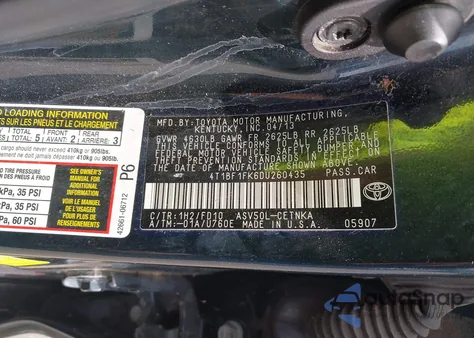 2013 Toyota Camry Le from USA, damaged, VIN 4T1BF1FK6DU260435